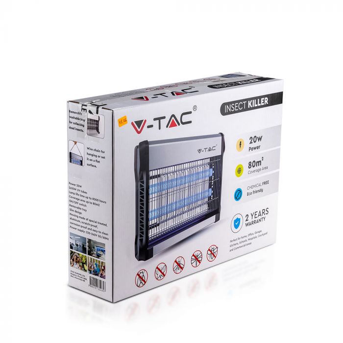 V-Tac 3220 2 x 10W Flykiller Coverage 80m2 Insect Killer Unit - V-Tac - VT-3220 11180-BS