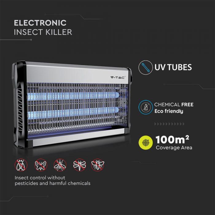 V-Tac 3230 2 x 15W Flykiller Coverage 100m2 Insect Killer Unit - V-Tac 11181-BS