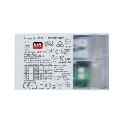 Integral LED Constant Current Compact Driver Adjustable Output 10-24W 250-600Ma Ip20 Non Dimmable 24-40V Output Integral - ILDRCCA084A