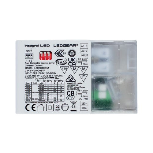 Integral LED Constant Current Compact Driver Adjustable Output 26-38W 650-1000Ma Ip20 Non Dimmable 24-40V Output Integral - ILDRCCA085A