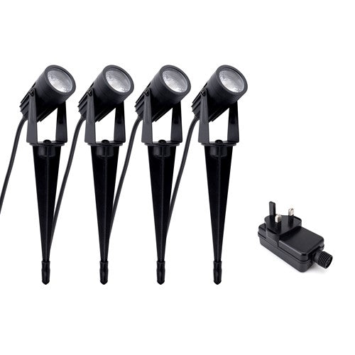 Integral LED Outdoor 12V Spike Spotlight 4Pcs Set Ip65 240Lm 3W Each 3000K With Ip20 Uk Plug Integral - ILDEL079