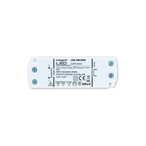 Integral LED Constant Voltage Driver 20W 12Vdc Ip20 Non-Dimm 200-240V Input Integral - ILDRCVA042