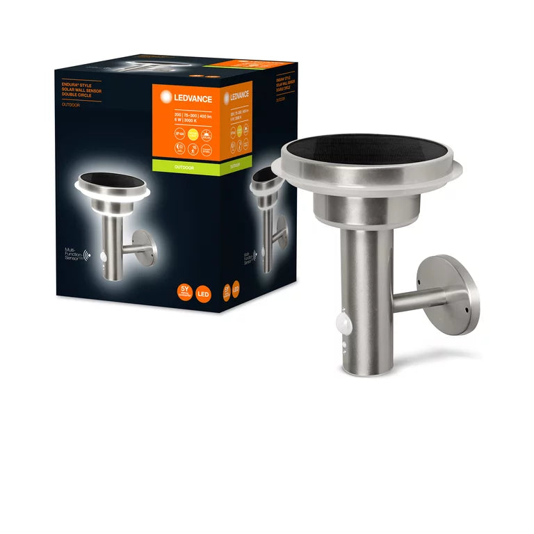 ENDURA Style Solar Wall Sensor Double Circle 6W Stainless Steel