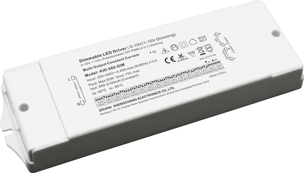 KID-060-DIM 60W 0/1-10V Constant Current LED Driver IP20