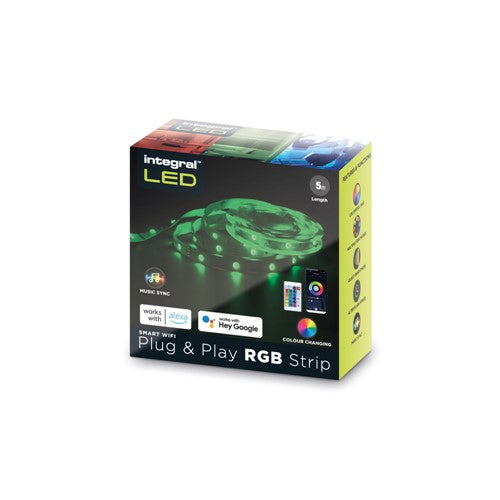 Integral LED Rgb Plug And Play Led Strip Kits Ip20 5M 4.5W/M 30Led/M 10Mm Width 120 Beam Box Pack With Ir Controller & Wifi App Google / Alexa Control And Uk Plug Integral - ILSTRGBA163B