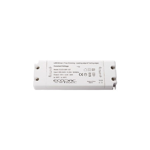 Integral LED Constant Voltage Driver 30W 12Vdc Ip20 Triac Dimmable 200-240V Input 3W Min Load Ecopac Power - ELED-30P-12T