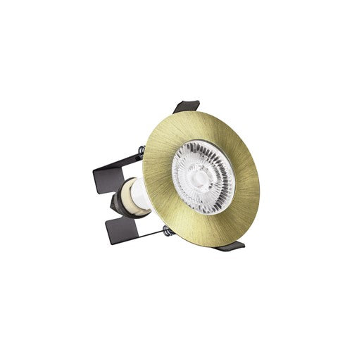 EVOFIRE FIRE RATED DOWNLIGHT 70MM CUTOUT IP65 ANTIQUE BRASS ROUND +GU10 HOLDER & INSULATION GUARD INTEGRAL