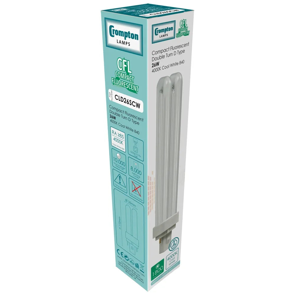 CFL Double Turn D Type • 26W • 4000K • G24d-3 2-Pin Packed in 10s