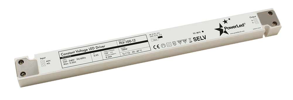 PLV-100-12 100W 12v Slimline Non Dim LED Driver POWERLED - Easy Control Gear