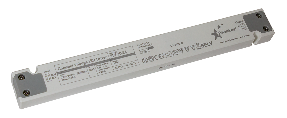 PLV-30-24 30W 24V Slimline IP20 Non Dim LED Drivers POWERLED - Easy Control Gear