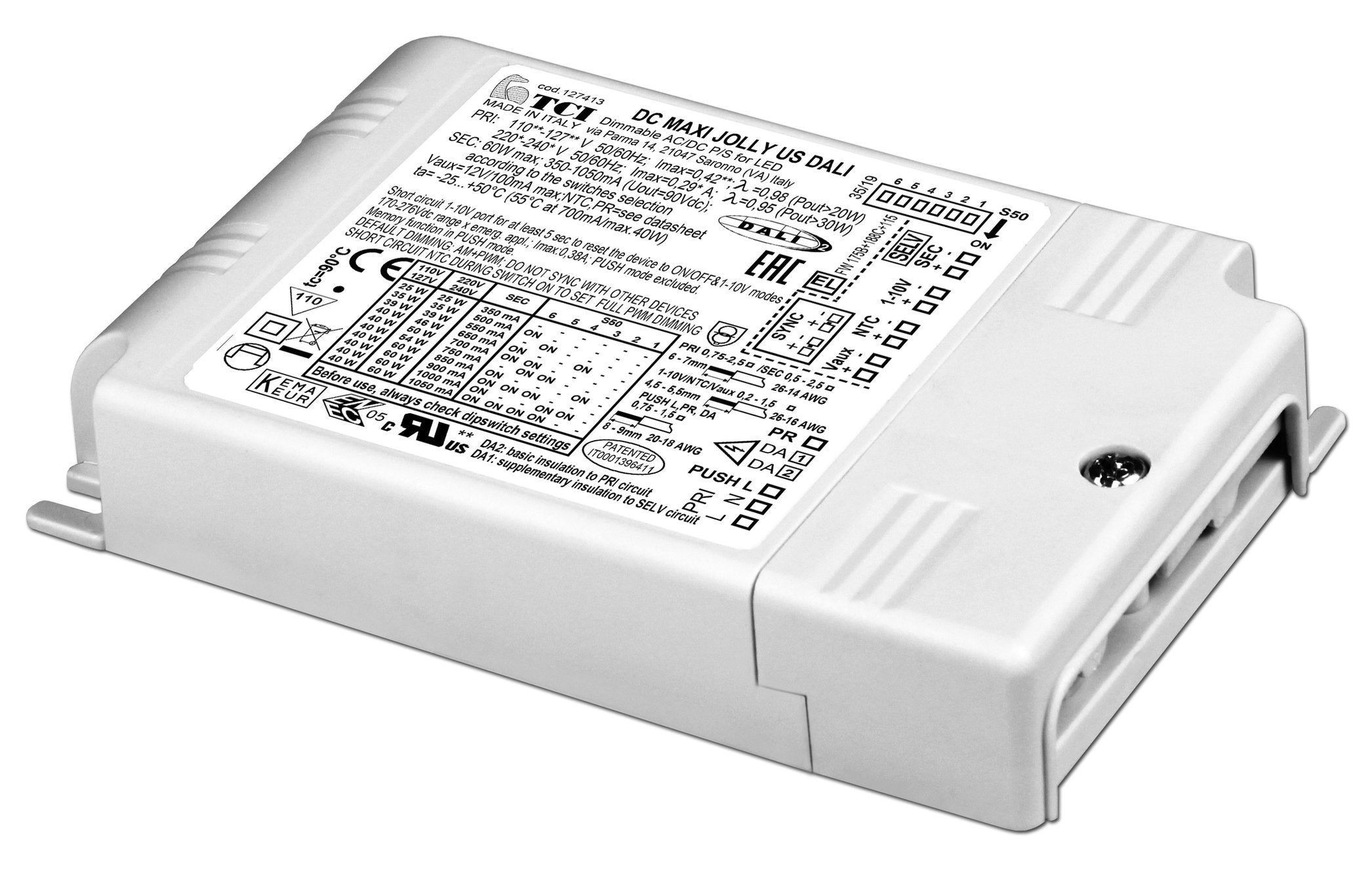 TCI 127413 - TCI MAXIJOLLY US DALI 60W LED Driver DALI dimmable, Multi Current 350-1050Ma DALI Dimmable LED Drivers TCI - Easy Control Gear