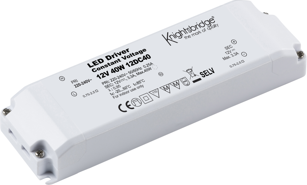IP20 12V DC 40W LED Driver - Constant Voltage 12DC40 LED Drivers Knightsbridge - Easy Control Gear