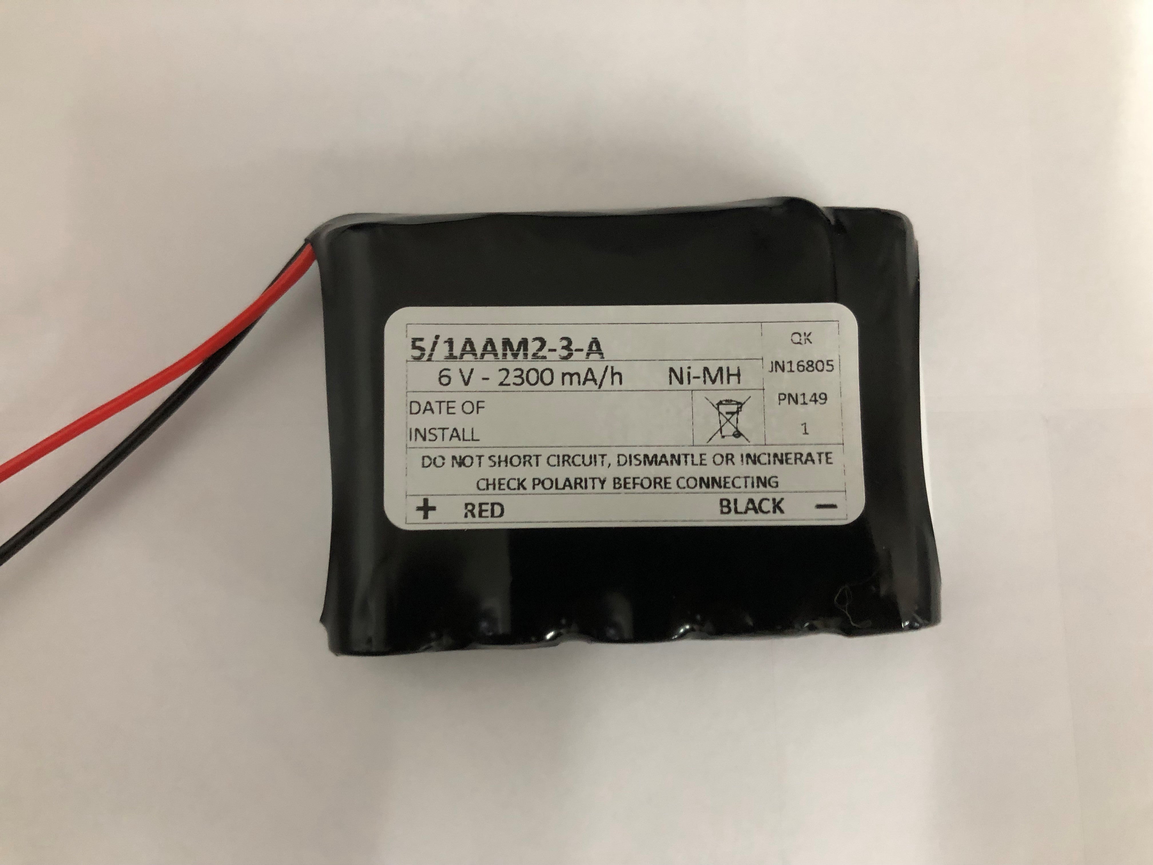 5/1AAM2-3-A 6v 2300mA NI-MH Side by Side with leads Emergency Batteries Easy Control Gear - Easy Control Gear