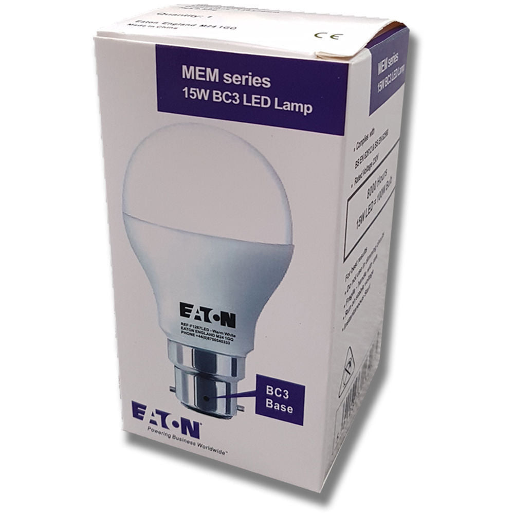 Eaton MEM (GLS) 240v 15w LED Ba22d-3 3000K ... F1267 3 Pin BC Light Bulbs Eaton - Easy Control Gear