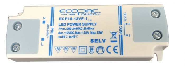 ECP15-12VF-1 - Ecopac Low Profile LED Driver ECP15-12VF-1 15W 12V LED Driver Easy Control Gear - Easy Control Gear