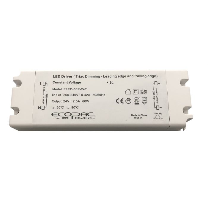 ELED-60P-24T - Ecopac Triac Dimmable LED Driver ELED-60P-24T 60W 24V LED Driver Easy Control Gear - Easy Control Gear