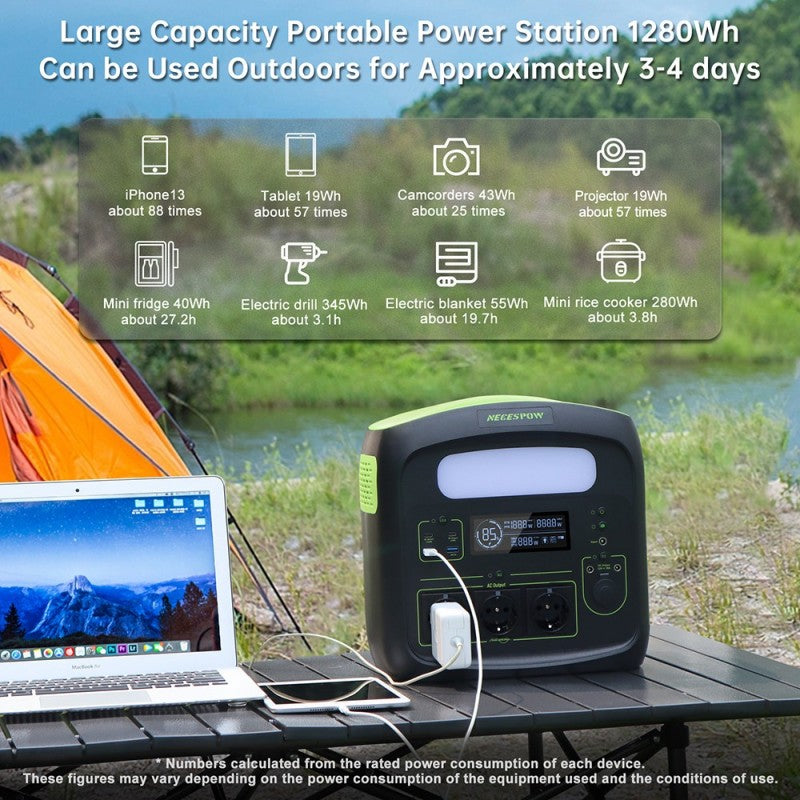 NECESPOW N1200 1280Wh/1200W Portable Power Station Solar Generator Easy Control Gear - Easy Control Gear