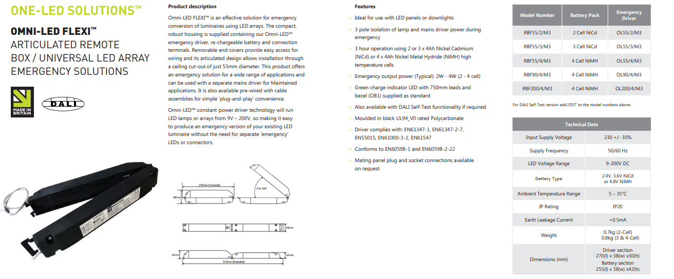 One lux RBF55/3/M3 Standard or Dali Combined emergency lighting LED driver One Lux - Easy Control Gear