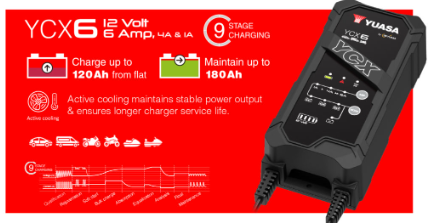 YCX5.0 Yuasa 12v 5.0A 8-Stage Smart Charger, Now a YCX6 Yuasa Battery Chargers The Lamp Company - Easy Control Gear