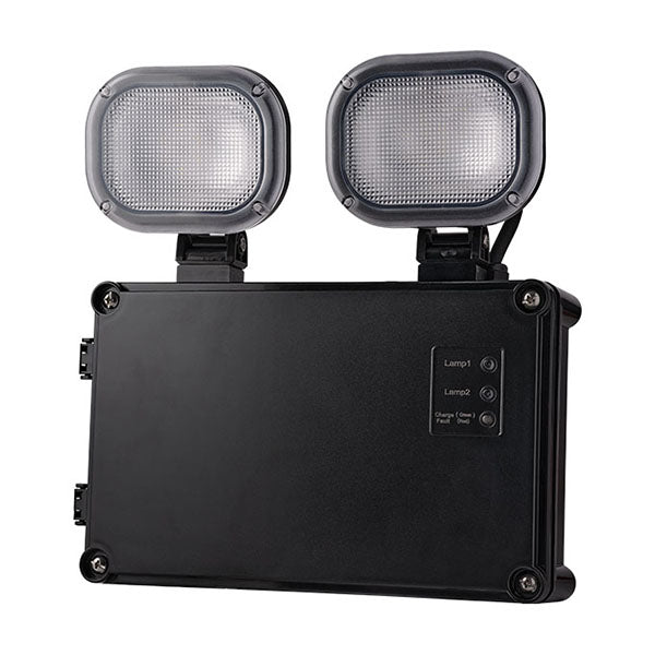 Bell 09128 Spectrum 12W LED IP65 Emergency Twin Spot in Black - Non-Maintained - Select Self-Test or Manual Emergency Mode
