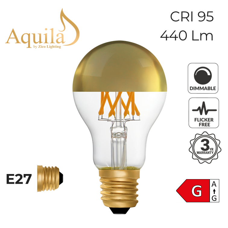 GLS A60 Gold Mirrored 6W 2200K E27 Dimmable LED Filament Light Bulb