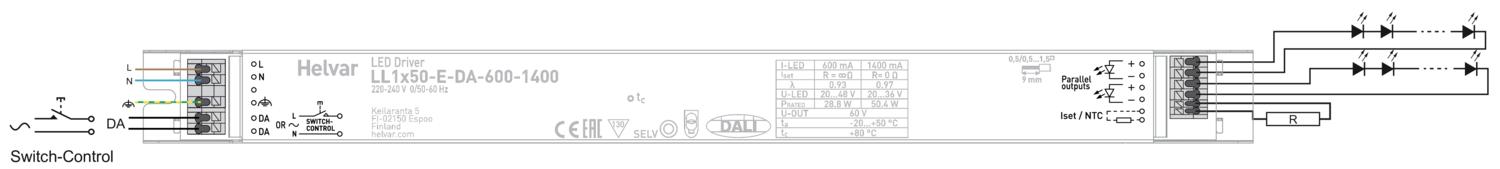 LL1X50-E-DA-600-14000 DALI Dimmable LED Drivers Helvar - Easy Control Gear
