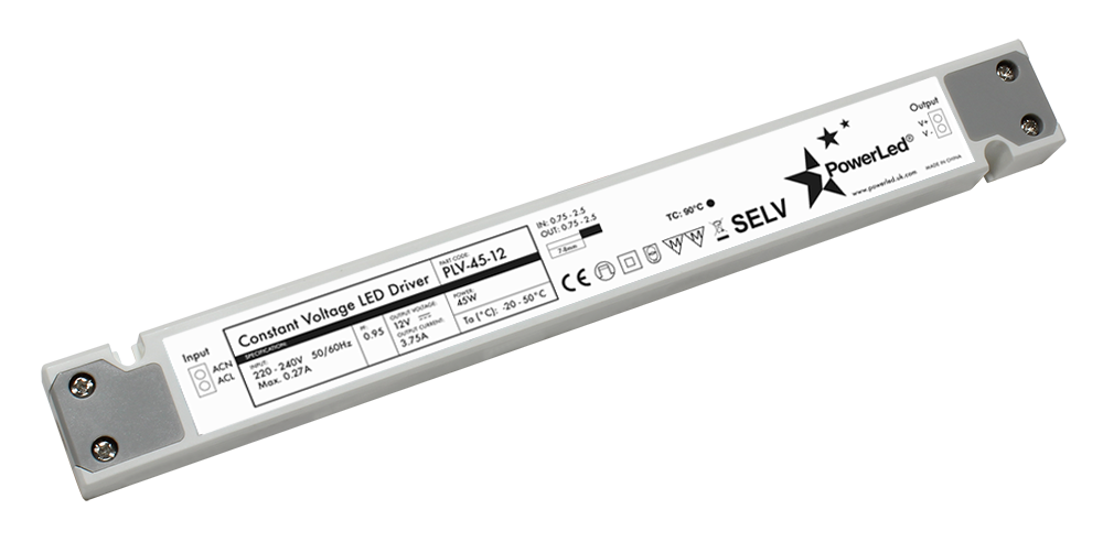 PLV-45-12 Slimline 45W 12V Powerled Non Dimmable LED Driver POWERLED - Easy Control Gear