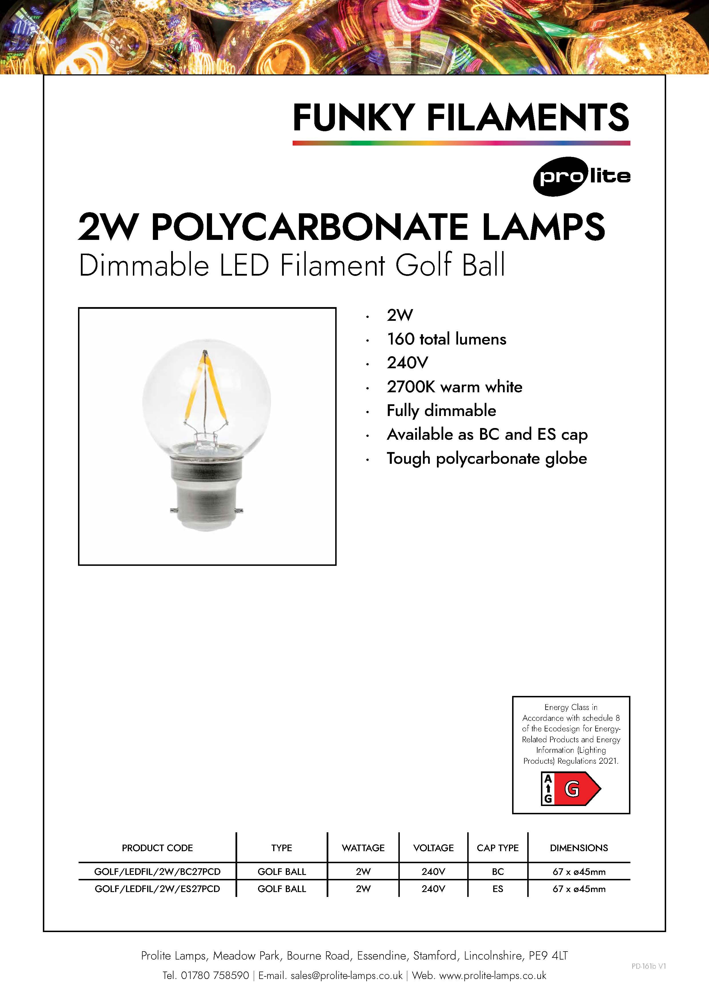 Clear Plastic Dimmable Filament BC Golf Balls , perfect for outdoor Festoons
