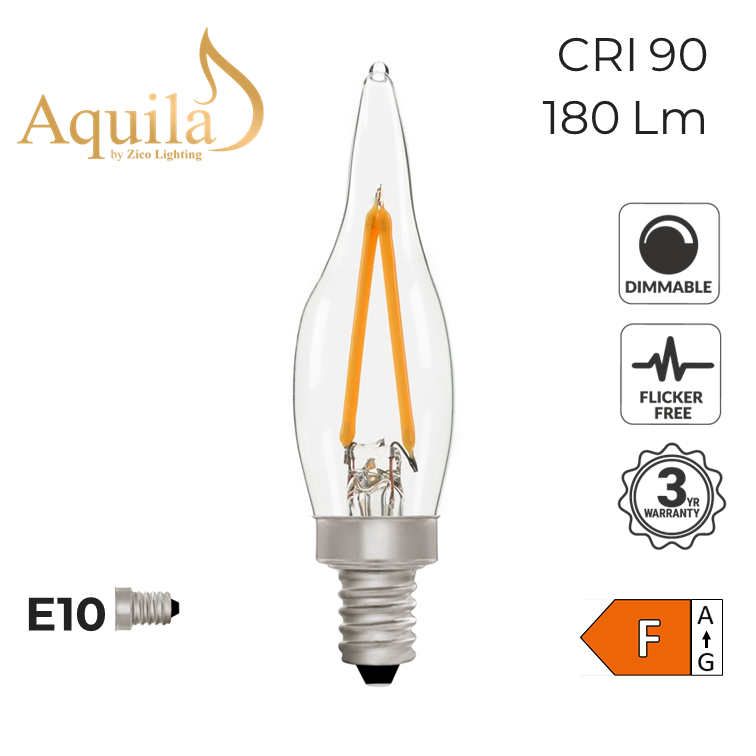 French Candle C22 Clear 2W 2700K E10 Light Bulb ZL-C22/2W27E10C