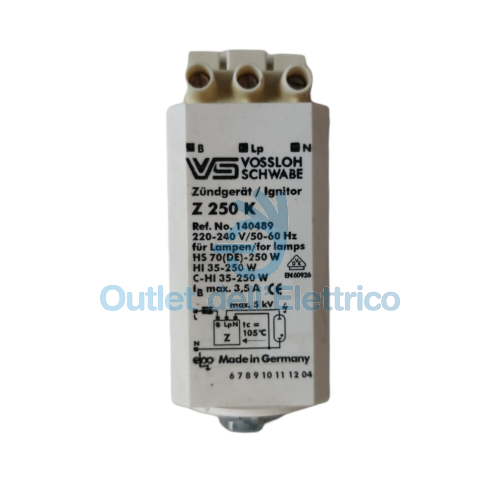 Vossloh 140489 Ignitor Z250K D26, 5X33, 5X80220-240V/50-60 Hz Mv