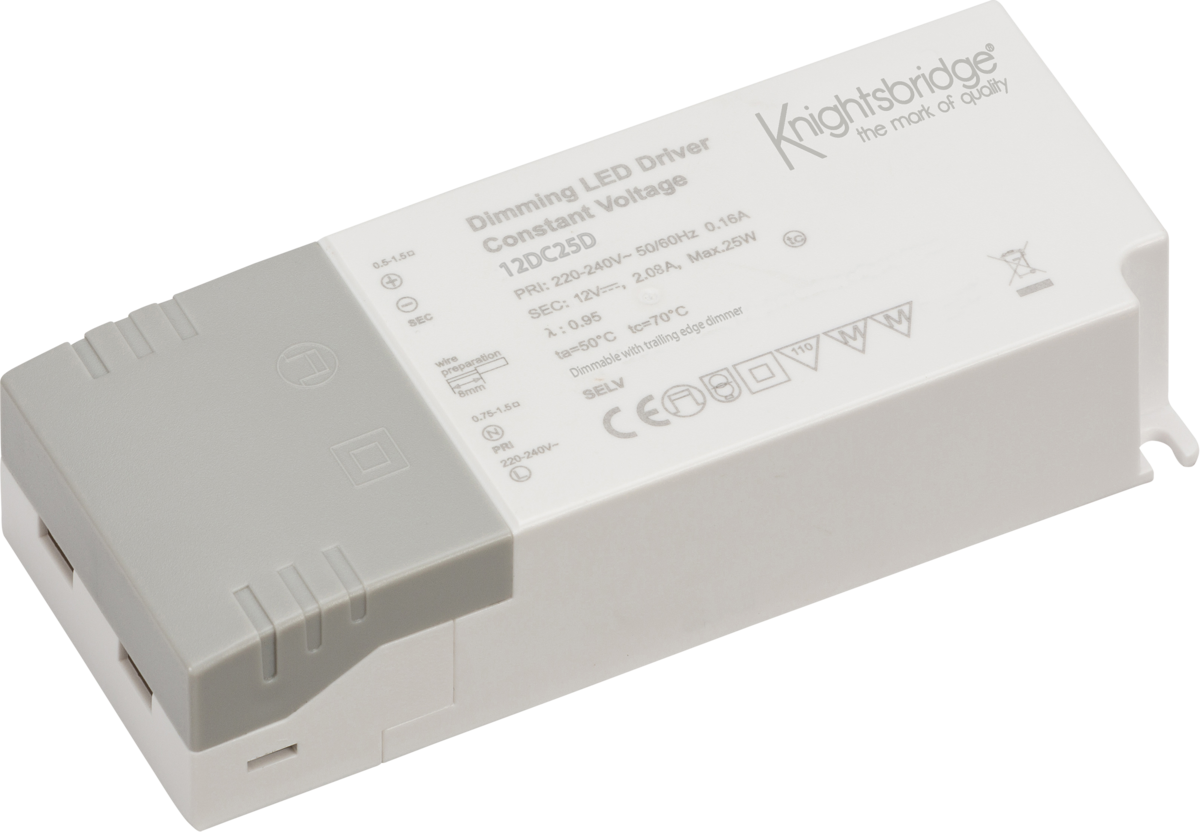 IP20 12V 25W DC Dimmable LED Driver - Constant Voltage 12DC25D Mains Dimmable LED Drivers Knightsbridge - Easy Control Gear