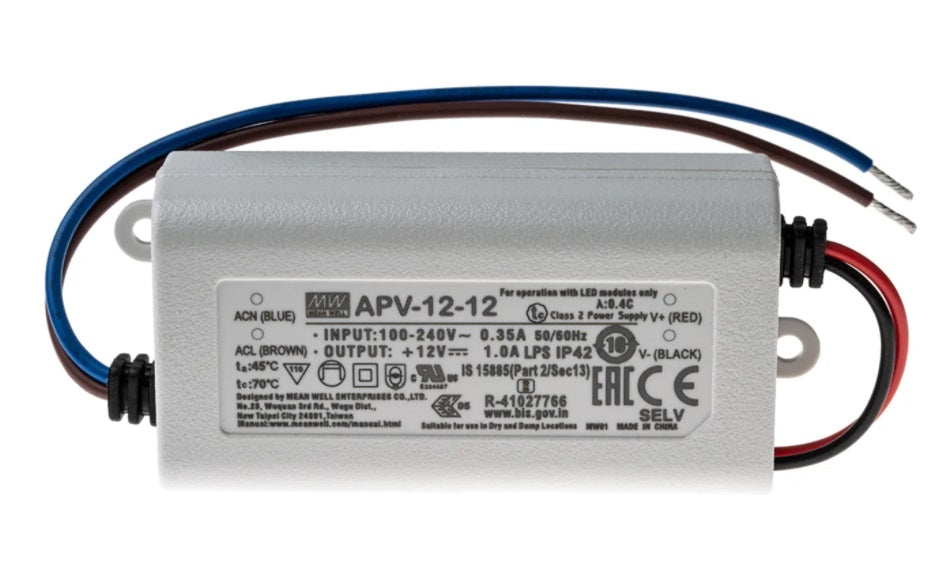 Mean Well APV-12-12 Constant Voltage LED Driver 12W 12V LED Driver Meanwell - Easy Control Gear