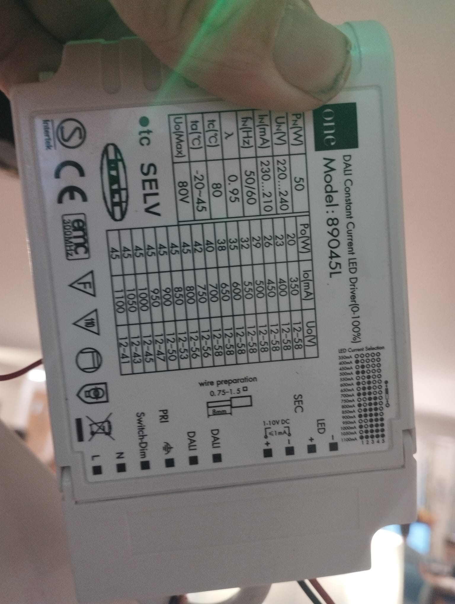 89045L DALI Dimmable LED Drivers One Light - Easy Control Gear