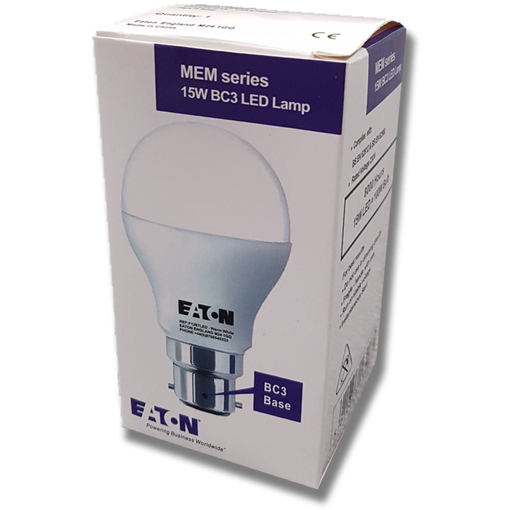 Eaton MEM  (GLS) 240v 15w LED Ba22d-3 3000K ... F1267 3 Pin BC Light Bulbs Eaton - Easy Control Gear