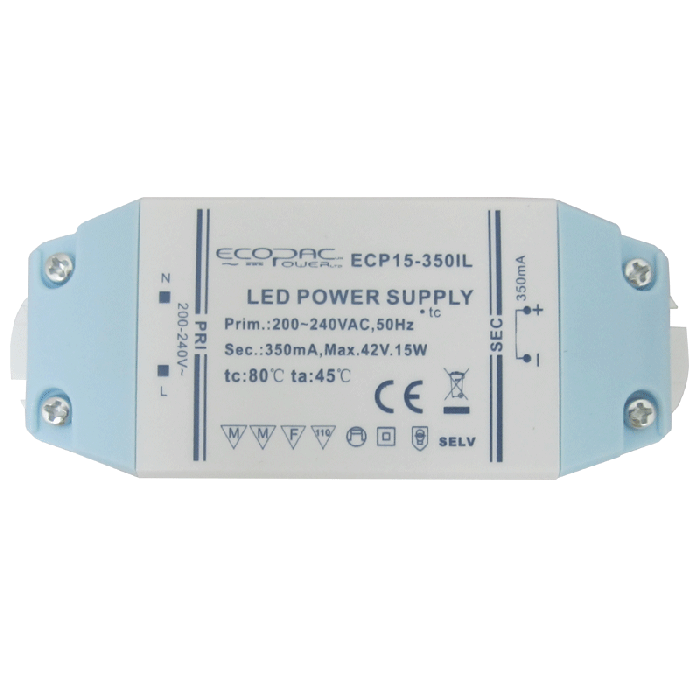 ECP15-S - Ecopac ECP-15 Series Constant Current LED Driver 15W 350mA – 700mA 20-42V LED Driver Easy Control Gear - Easy Control Gear
