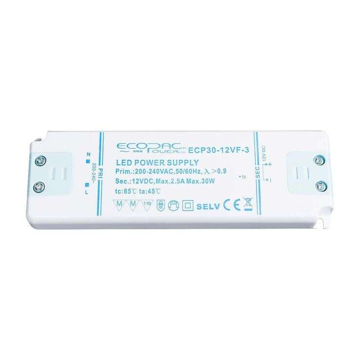ECP30-VF-3 Series Non-dim Constant Voltage LED Drivers 30W 12V or 24V Led Driver Ecopac Power - Easy Control Gear