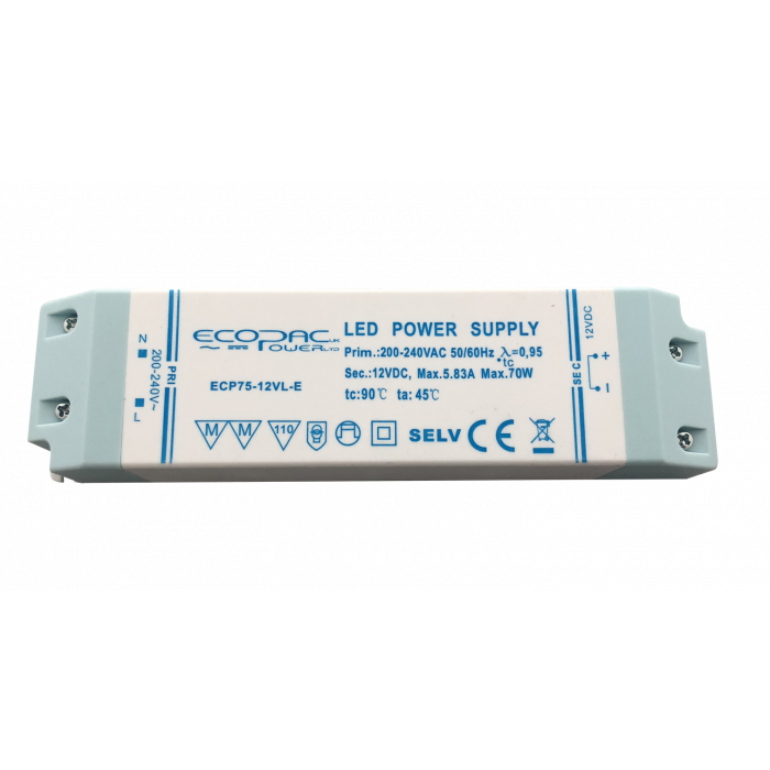 ECP75-VL-E - Ecopac ECP75-VL-E Series Constant Voltage LED Driver 75W 12 – 24V LED Driver Easy Control Gear - Easy Control Gear