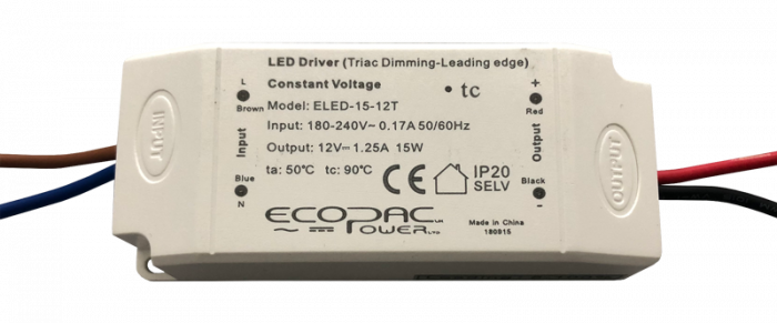 ELED-15-TS - Ecopac ELED-15 Series Triac Dimmable LED Driver 12-24V 15W LED Driver Easy Control Gear - Easy Control Gear
