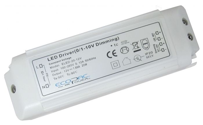 ELED-20-S - Ecopac ELED-20 Series Constant Voltage Dimmable LED Driver 20W 12V – 24V LED Driver Easy Control Gear - Easy Control Gear