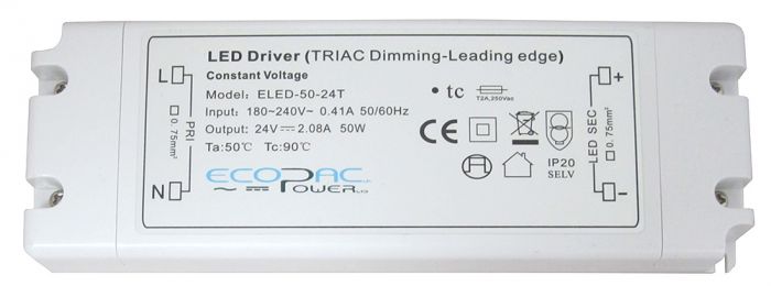 ELED-50-S - Ecopac ELED-50 Series LED Driver 50W 12V – 24V LED Driver Easy Control Gear - Easy Control Gear