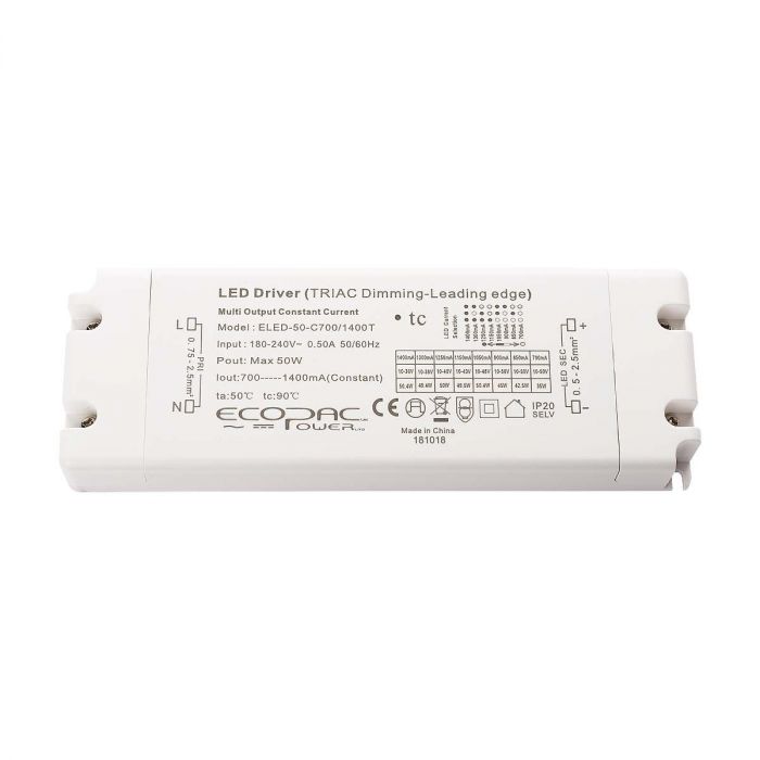 ELED-50-C700/1400T ELED-50-C700/1400T Selectable Constant Current LED Driver 700-1400mA LED Driver Easy Control Gear - Easy Control Gear