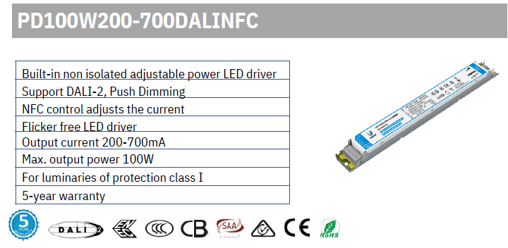 PD100W200-700DALINFC DALI Dimmable LED Drivers Easy Control Gear - Easy Control Gear
